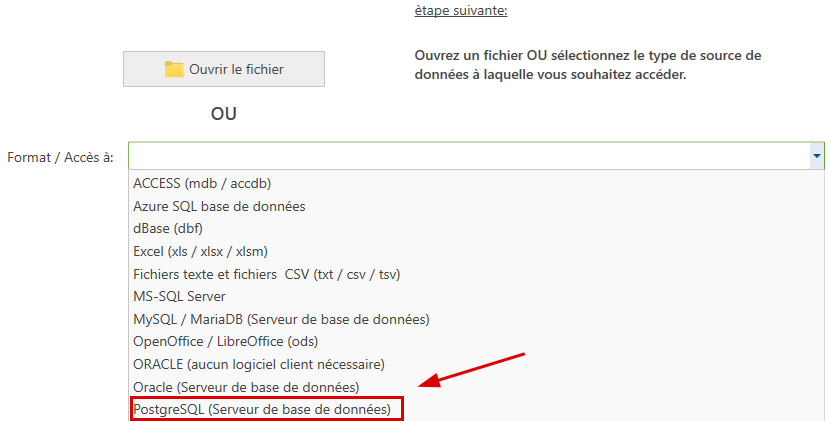 Source de données PostgreSQL