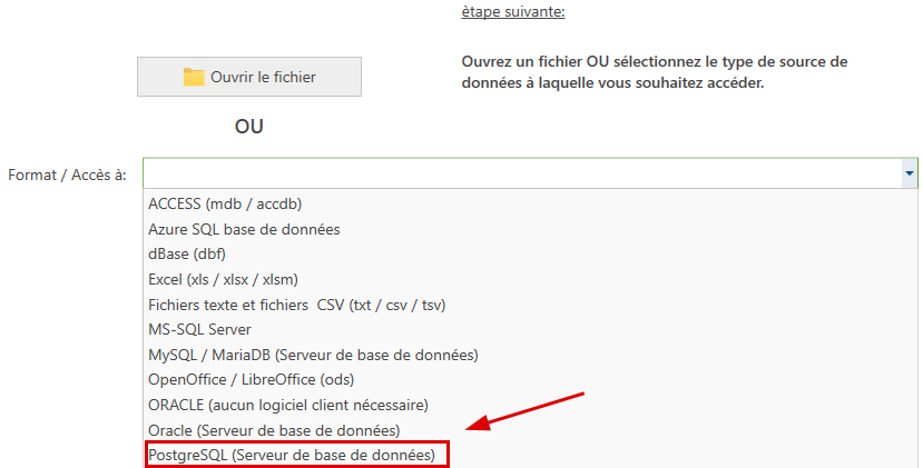 Source de données PostgreSQL