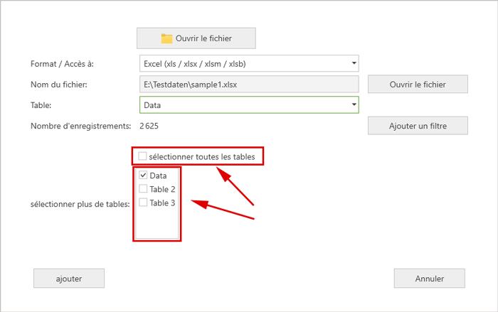 alle Tabellen hinzufügen Ajouter tous les tables