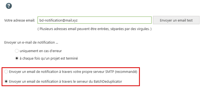 Email de notification, serveur de email