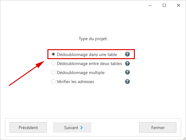 Créer un nouveau projet - type du projet