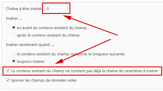 Options, Complémenter un champ de données