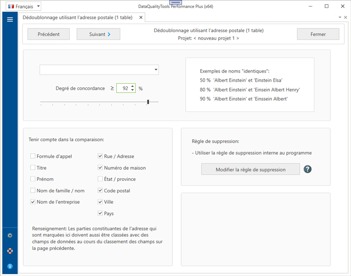 Comparaison utilisant l’adresse postale